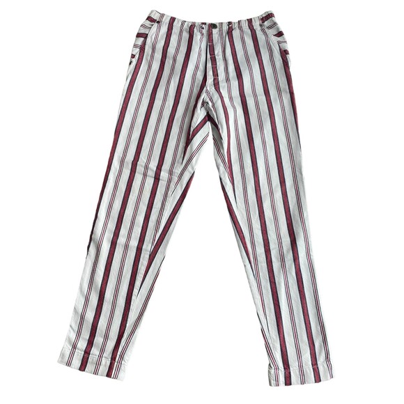 Zadig & Voltaire Womens M Red Pinstripe Ankle Trouser Button Fly Coastal Cowgirl - Picture 10 of 14